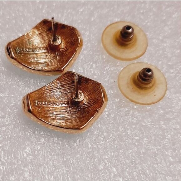 VENDOME Signed Vintage Turquoise Blue Enamel Post Earrings & Rhinestones Jewelry - Picture 12 of 14